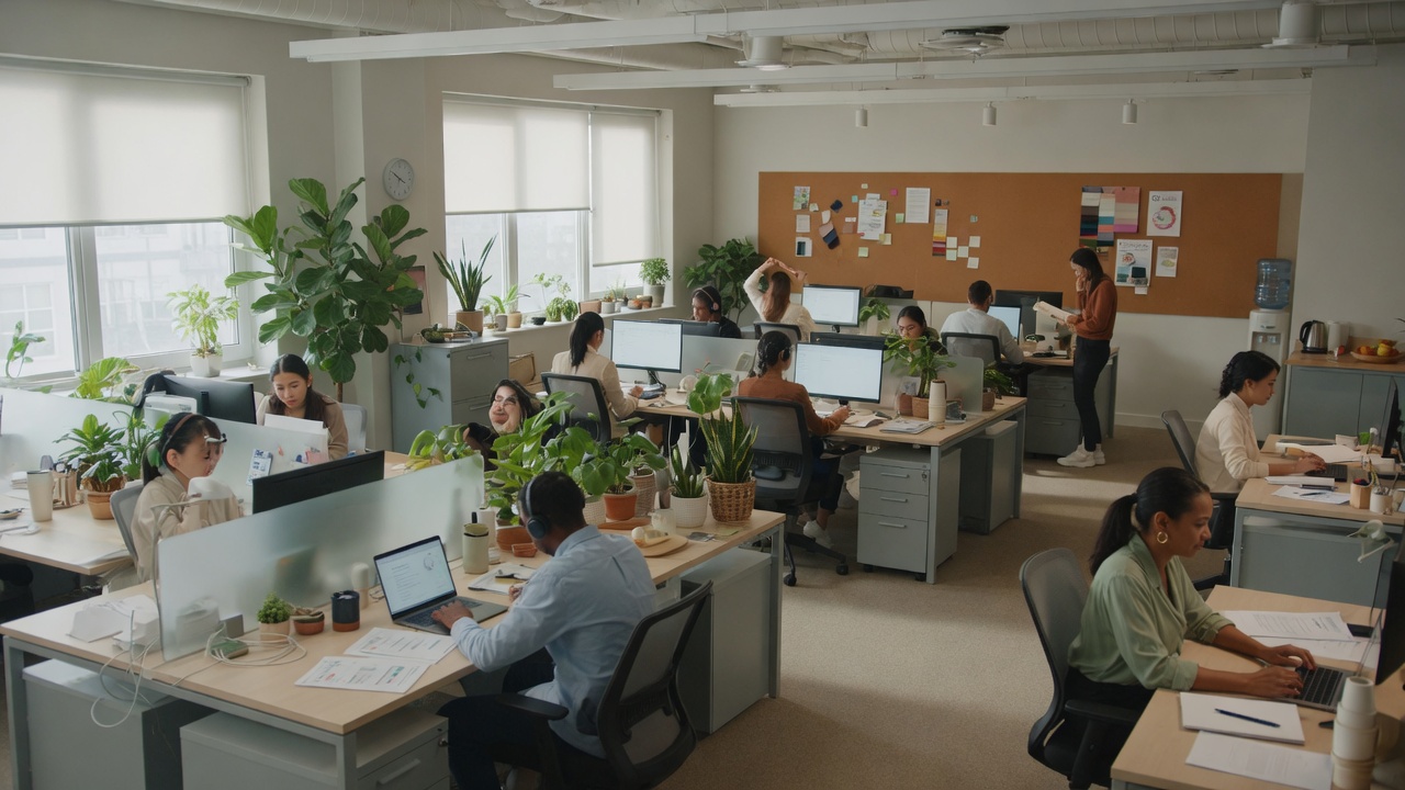 A busy open-plan agency office